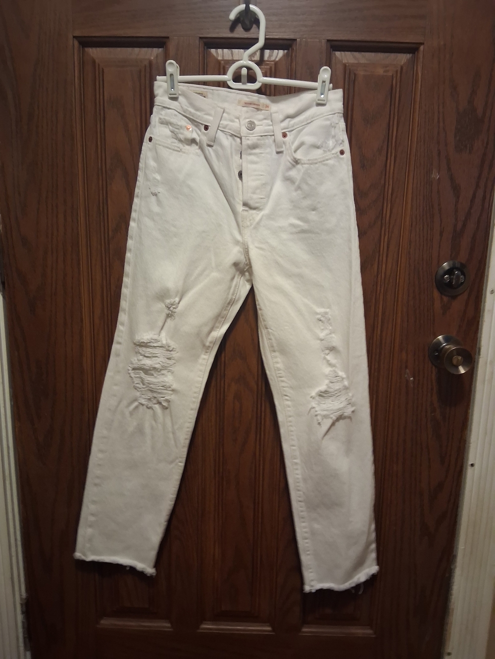 White Distressed Womens Jeans - Classic Fit